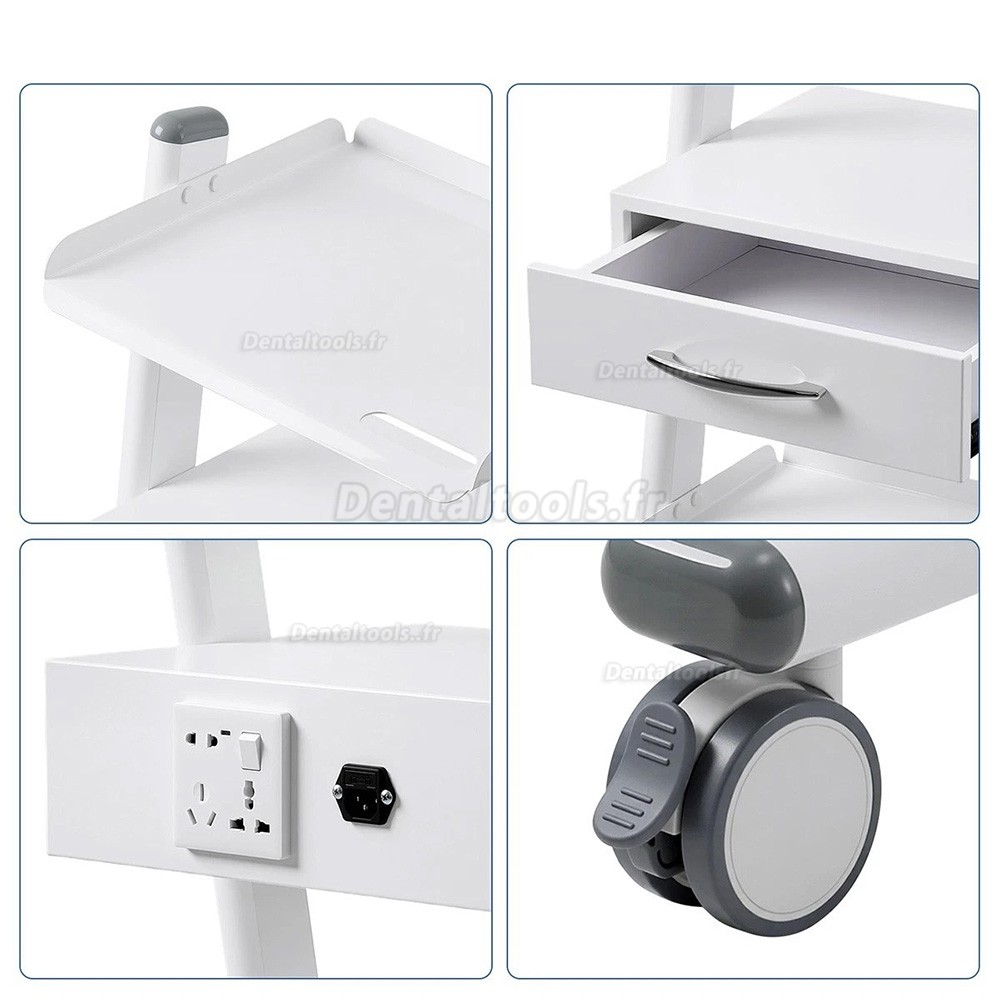 Dentech T3-4 chariot dentaire mobile &agrave; trois niveaux avec armoire de rangement